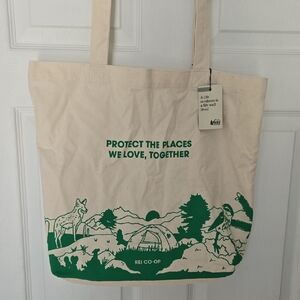 REI Co-op Cream Canvas Tote with Black Print